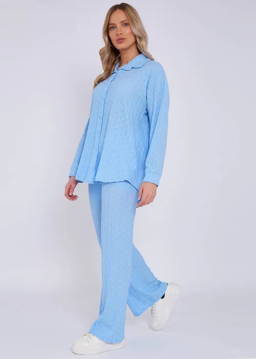 Gini London Sky Blue Textured Oversized Long Sleeves Shirt - L/XL Image 4