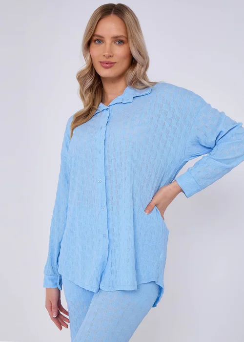 Gini London Sky Blue Textured Oversized Long Sleeves Shirt - L/XL Image 3