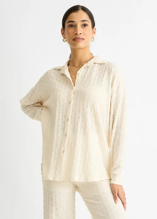 Gini London Beige Textured Oversized Long Sleeves Shirt - Medium/Large Image 3