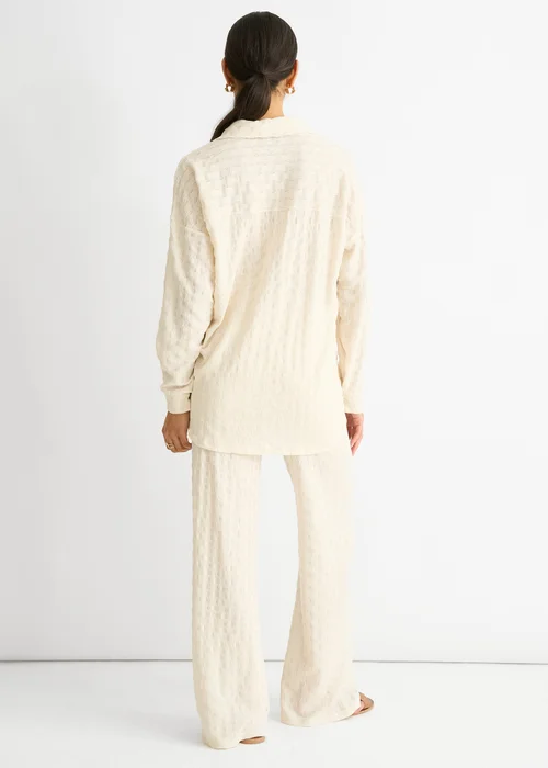 Gini London Beige Textured Oversized Long Sleeves Shirt - Medium/Large Image 2