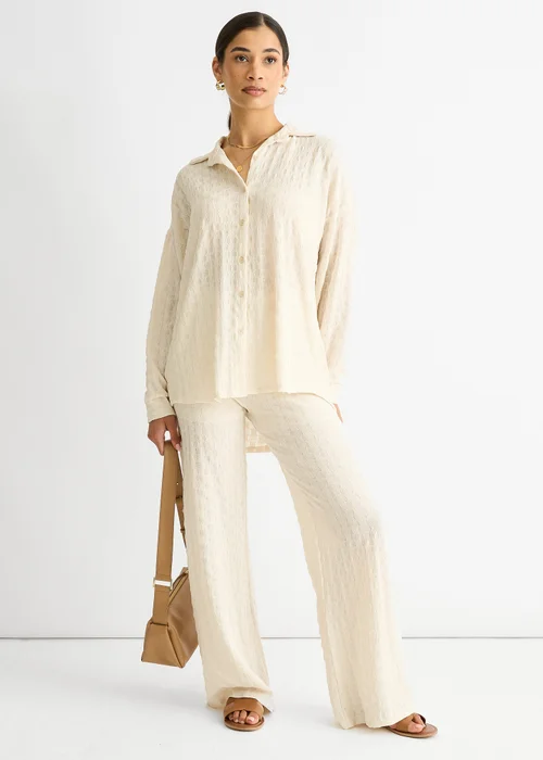 Gini London Beige Textured Oversized Long Sleeves Shirt - Medium/Large Image 1