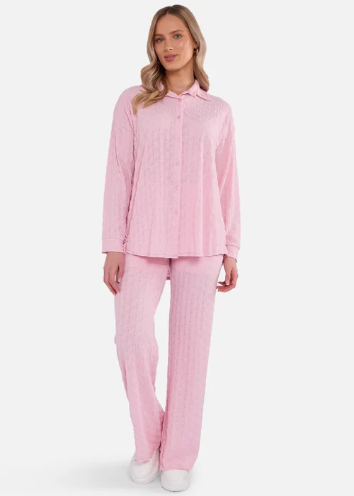 Gini London Pink Textured Oversized Long Sleeves Shirt - M/L Image 1