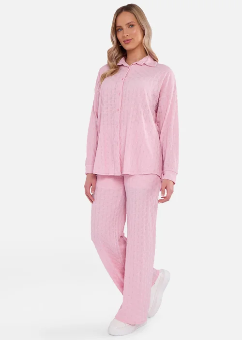 Gini London Pink Textured Oversized Long Sleeves Shirt - M/L Image 4