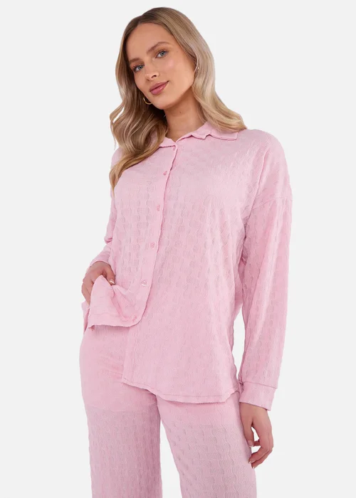 Gini London Pink Textured Oversized Long Sleeves Shirt - M/L Image 3