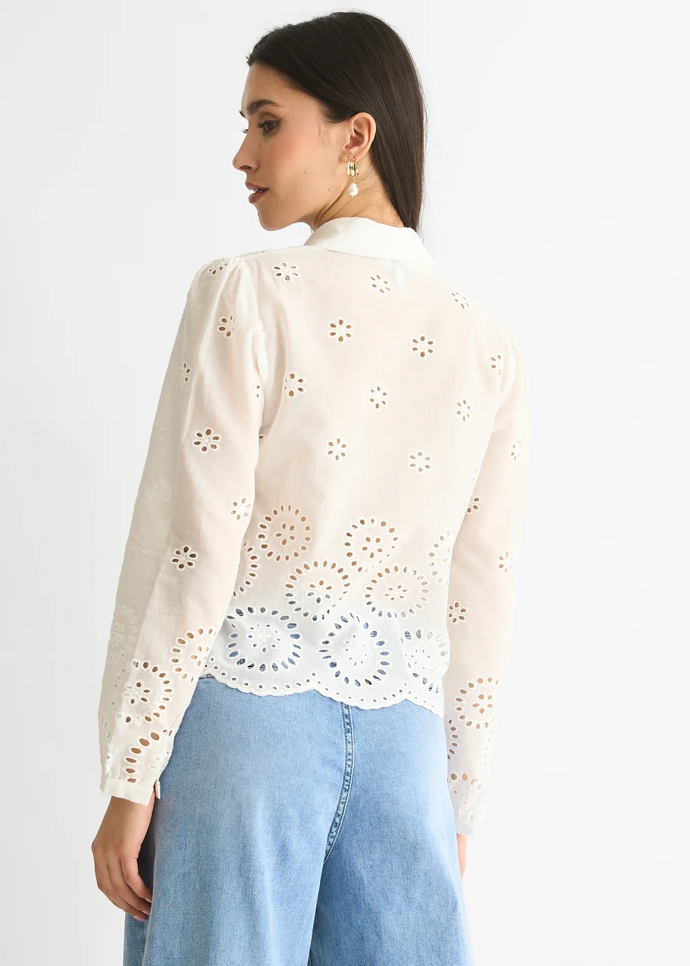 Gini London White Cotton Broderie Scallop Boxy Shirt Sequin V Neck Cami Top - 12 Image 2