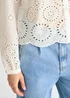 Gini London White Cotton Broderie Scallop Boxy Shirt Sequin V Neck Cami Top - 12 Image 3