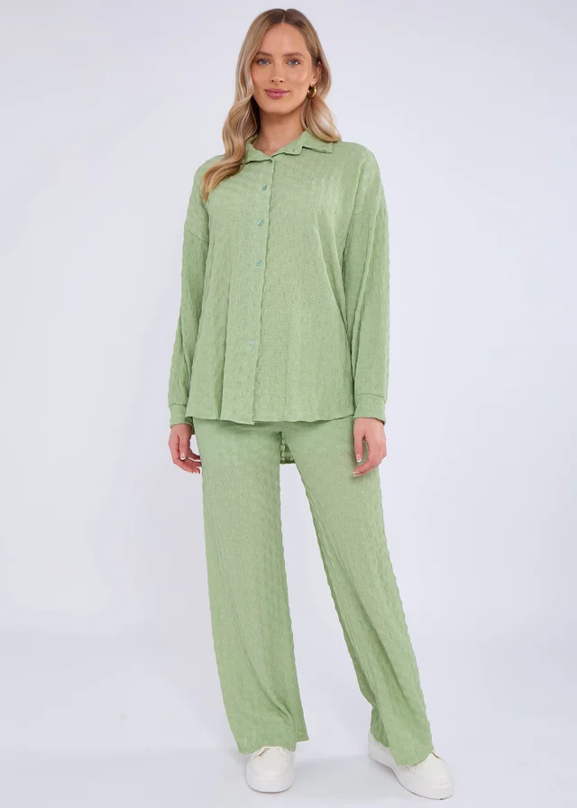 Gini London Sage Green Textured Oversized Long Sleeves Shirt
