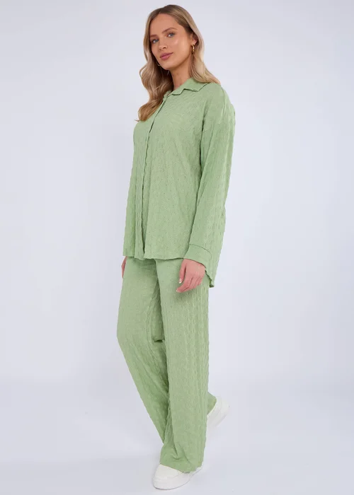 Gini London Sage Green Textured Oversized Long Sleeves Shirt - S/M Image 4