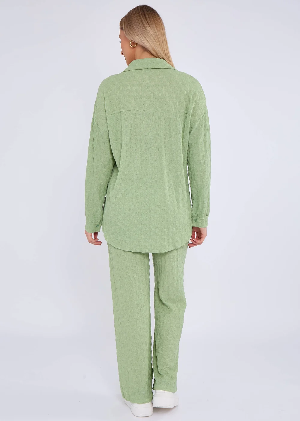 Gini London Sage Green Textured Oversized Long Sleeves Shirt - S/M Image 2