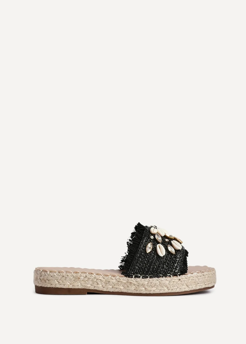 Linzi Seaside Black Raffia Shell Embellished Flat Slider - Size 4 Image 2