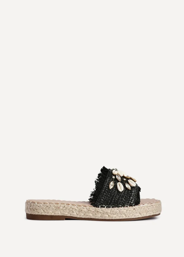 Linzi Seaside Black Raffia Embellished Sliders