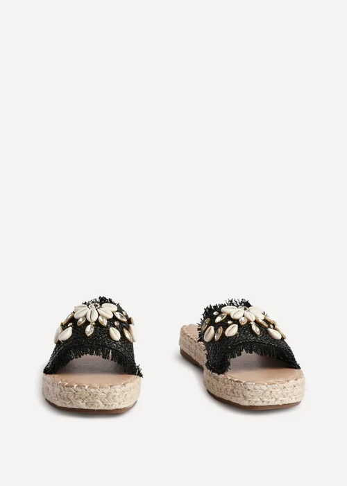 Linzi Seaside Black Raffia Shell Embellished Flat Slider - Size 4 Image 3