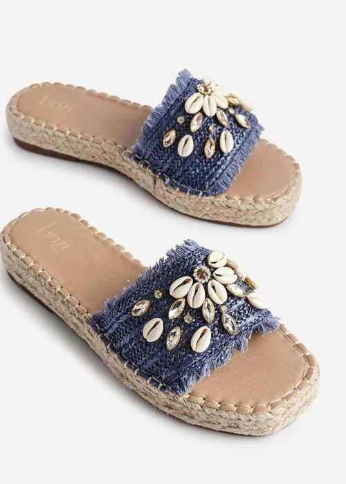 Linzi Seaside Blue Raffia Shell Embellished Flat Slider - Size 7 Image 4
