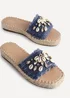 Linzi Seaside Blue Raffia Shell Embellished Flat Slider - Size 7 Image 4