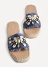 Linzi Seaside Blue Raffia Shell Embellished Flat Slider - Size 7 Image 5
