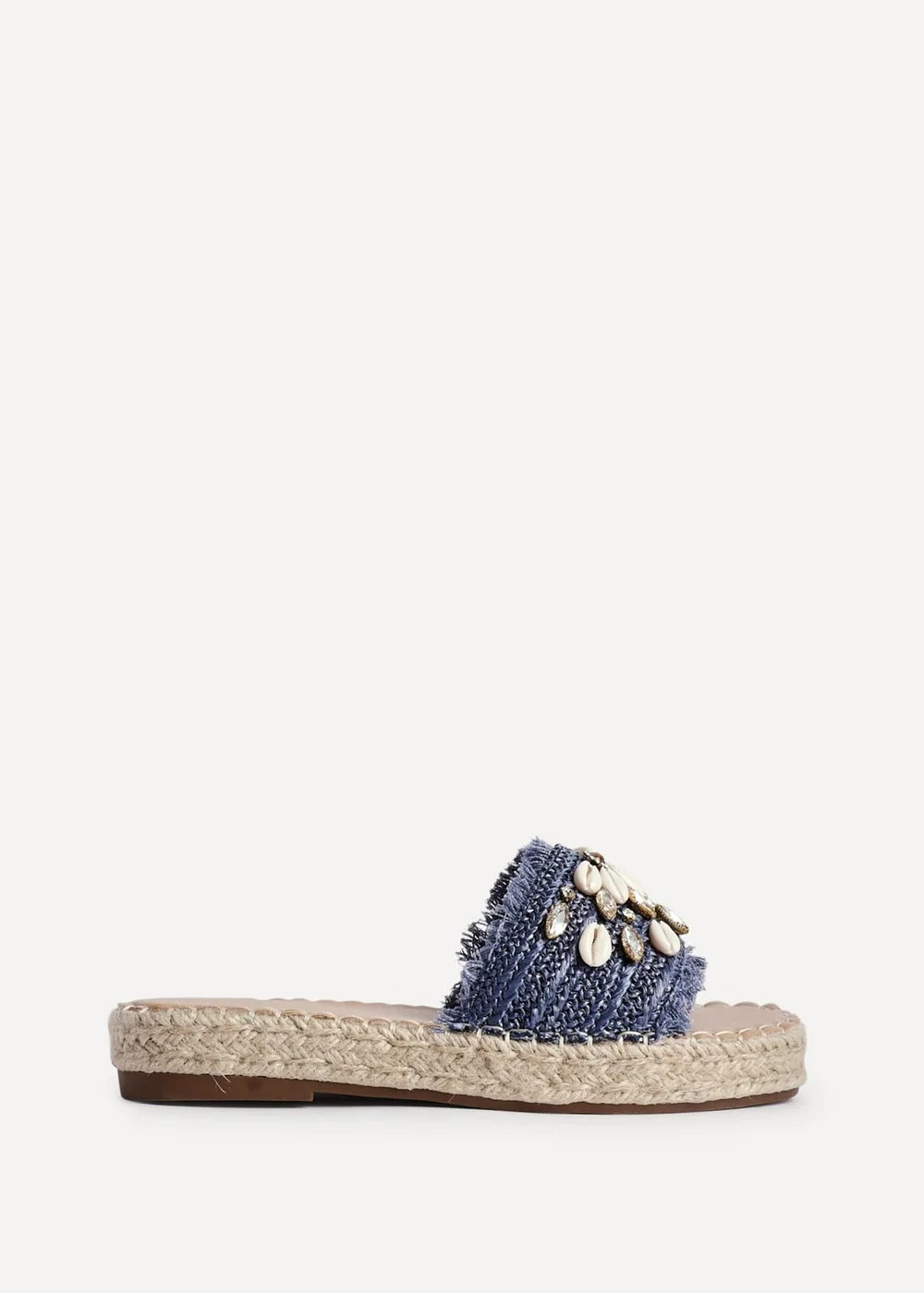 Linzi Seaside Blue Raffia Shell Embellished Flat Slider - Size 7 Image 2