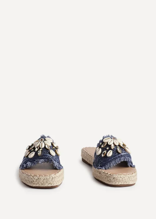 Linzi Seaside Blue Raffia Shell Embellished Flat Slider - Size 7 Image 3