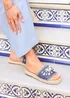 Linzi Seaside Blue Raffia Shell Embellished Flat Slider - Size 7 Image 6