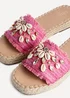 Linzi Seaside Pink Raffia Shell Embellished Flat Slider - Size 8 Image 5