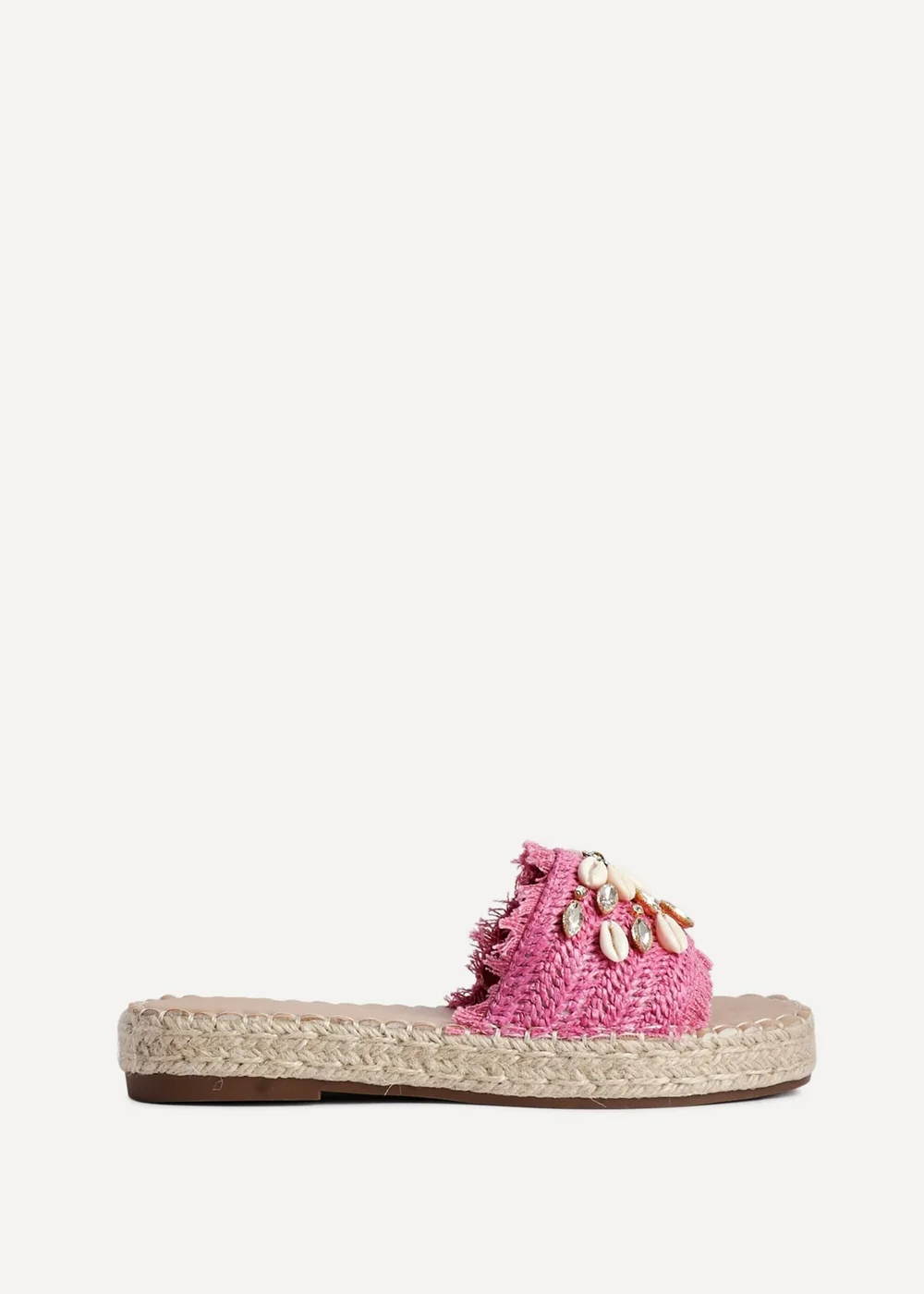Linzi Seaside Pink Raffia Shell Embellished Flat Slider - Size 8 Image 2