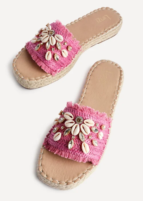 Linzi Seaside Pink Raffia Shell Embellished Flat Slider - Size 8 Image 4