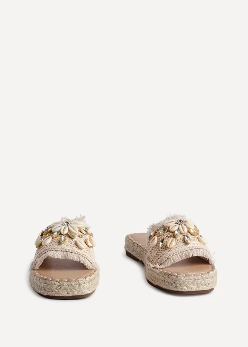 Linzi Seaside Beige Raffia Shell Embellished Flat Slider - Size 4 Image 3