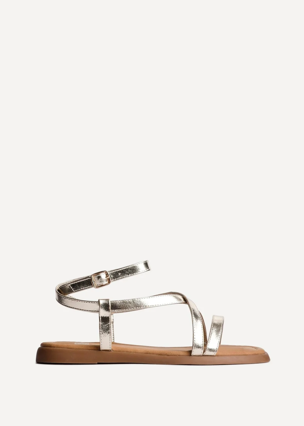 Linzi Valor Gold Faux Leather Strappy Flat Sandals - Size 3 Image 2