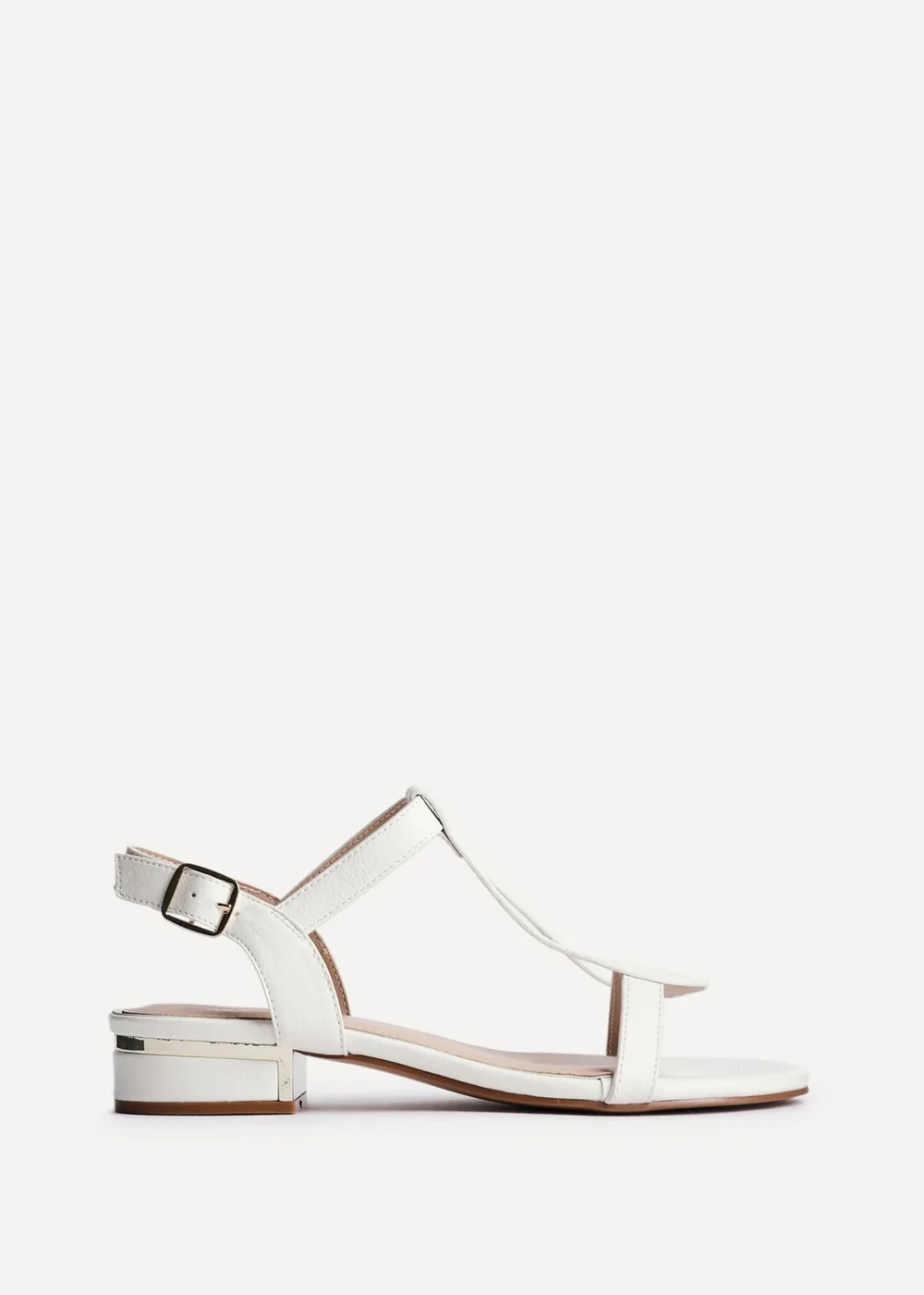 Linzi Deluxe Wide Fit White Faux Leather T Bar Looped Low Heeled Sandal - 627 Image 2