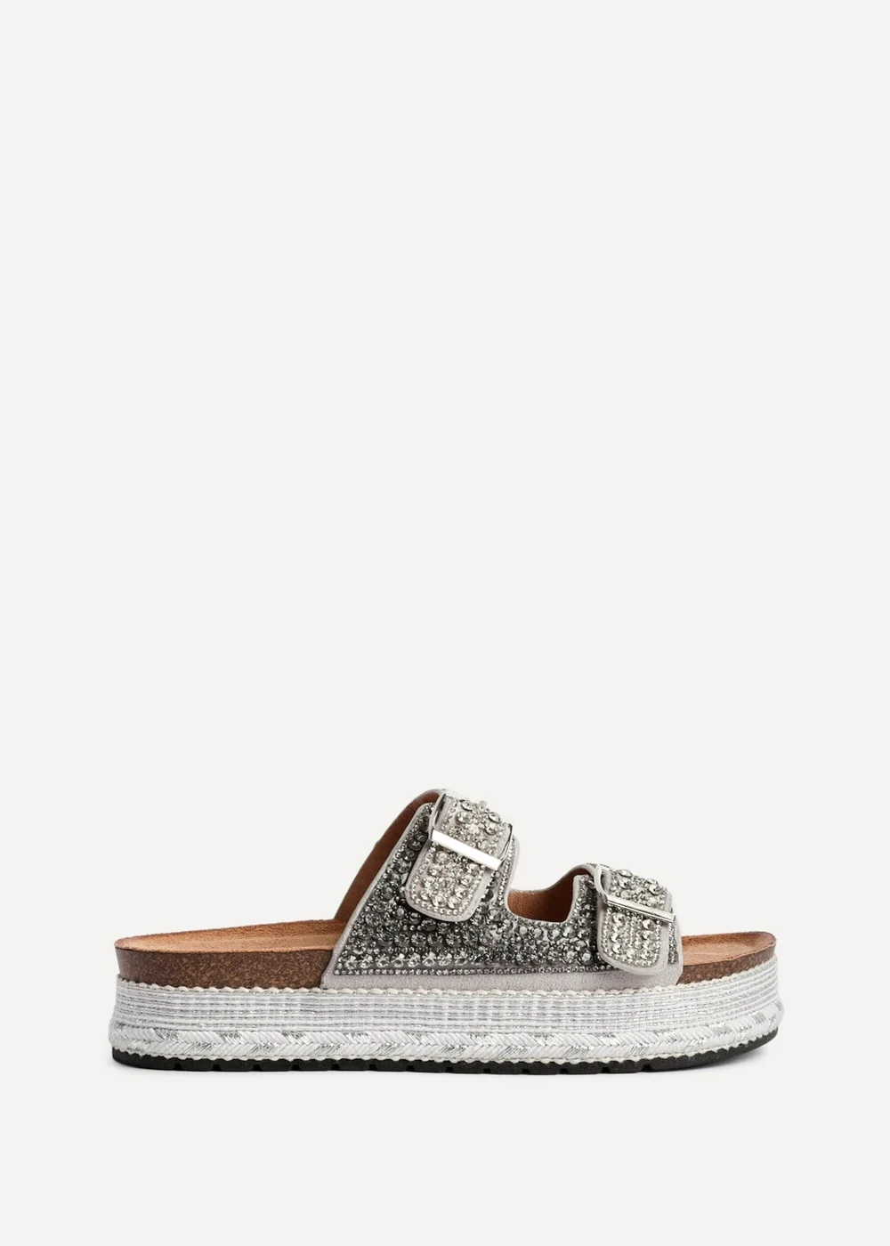 Linzi Glitzy Silver Diamante Double Buckle Flatform Slider Sandal - 627 Image 2