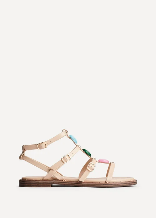 Linzi Mimi Sand Faux Leather Embellished Gladiator Flat Sandal - 627 Image 2