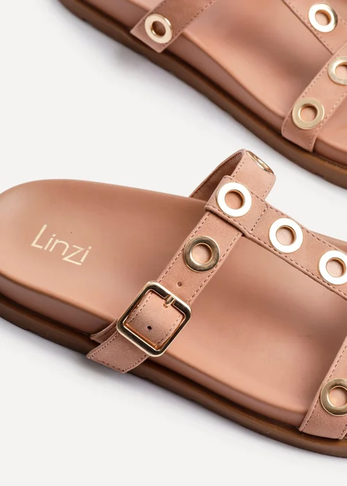 Linzi Notice Dusky Pink Faux Leather Studded Flat Sandals - 627 Image 4