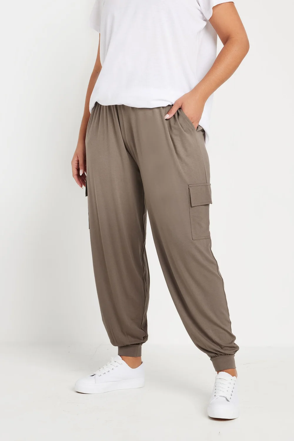 Yours Curve Brown Cargo Harem Joggers - 30-32 Image 1