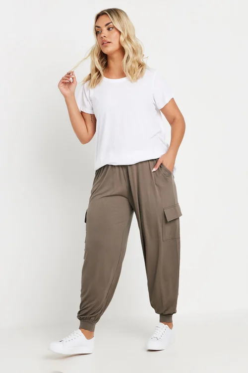 Yours Curve Brown Cargo Harem Joggers - 30-32 Image 2