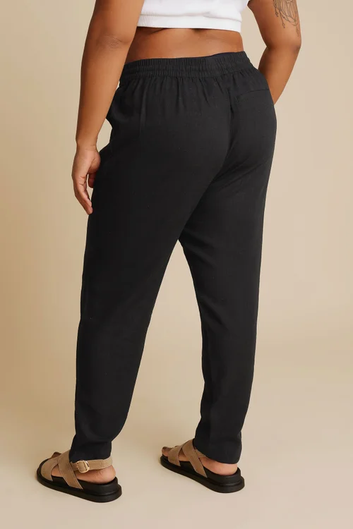 Yours Curve Black Linen Tie Front Joggers - 20 Image 3