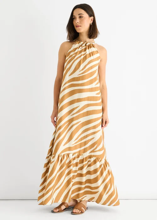 Gini London Brown Zebra Print Halter Neck Maxi Dress - Size 12 Image 1