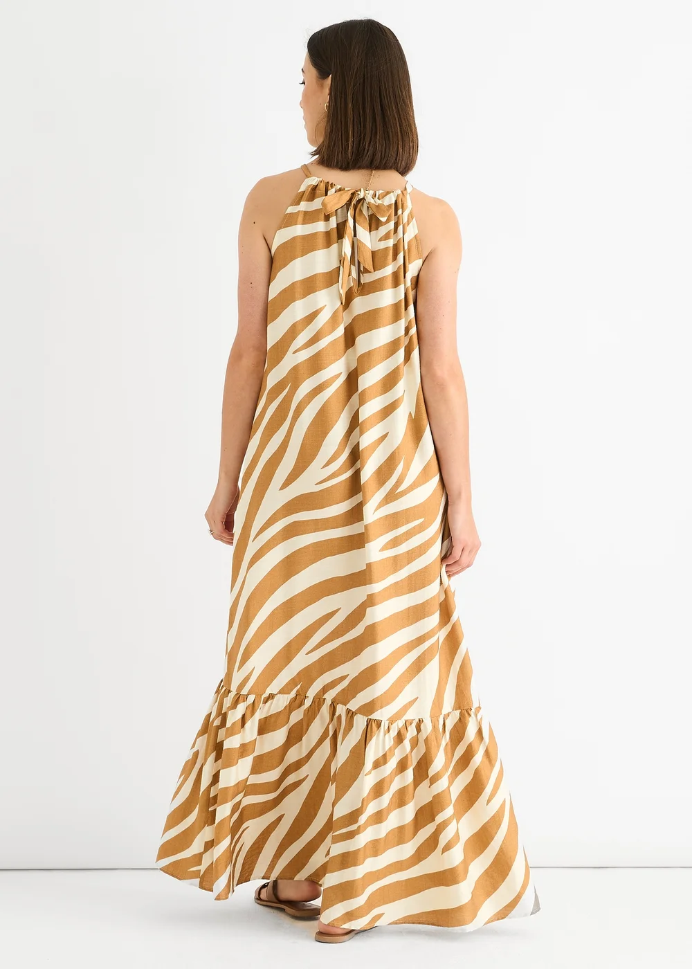 Gini London Brown Zebra Print Halter Neck Maxi Dress - Size 12 Image 2
