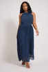 Yours London Curve Navy Blue Corsage Detail Pleated Maxi Dress - 22 Image 2