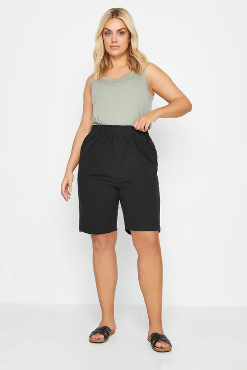 Yours Curve Black Elasticated Cool Cotton Shorts - 34-36 Image 2