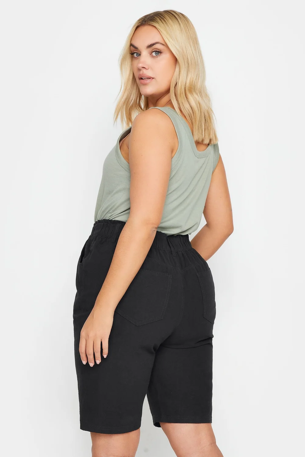 Yours Curve Black Elasticated Cool Cotton Shorts - 30-32 Image 3
