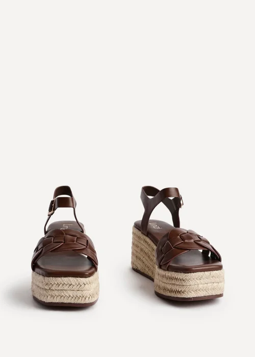 Linzi Grazia Brown Faux Leather Plaited Platform Wedge - Size 8 Image 3