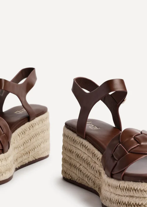 Linzi Grazia Brown Faux Leather Plaited Platform Wedge - Size 8 Image 4