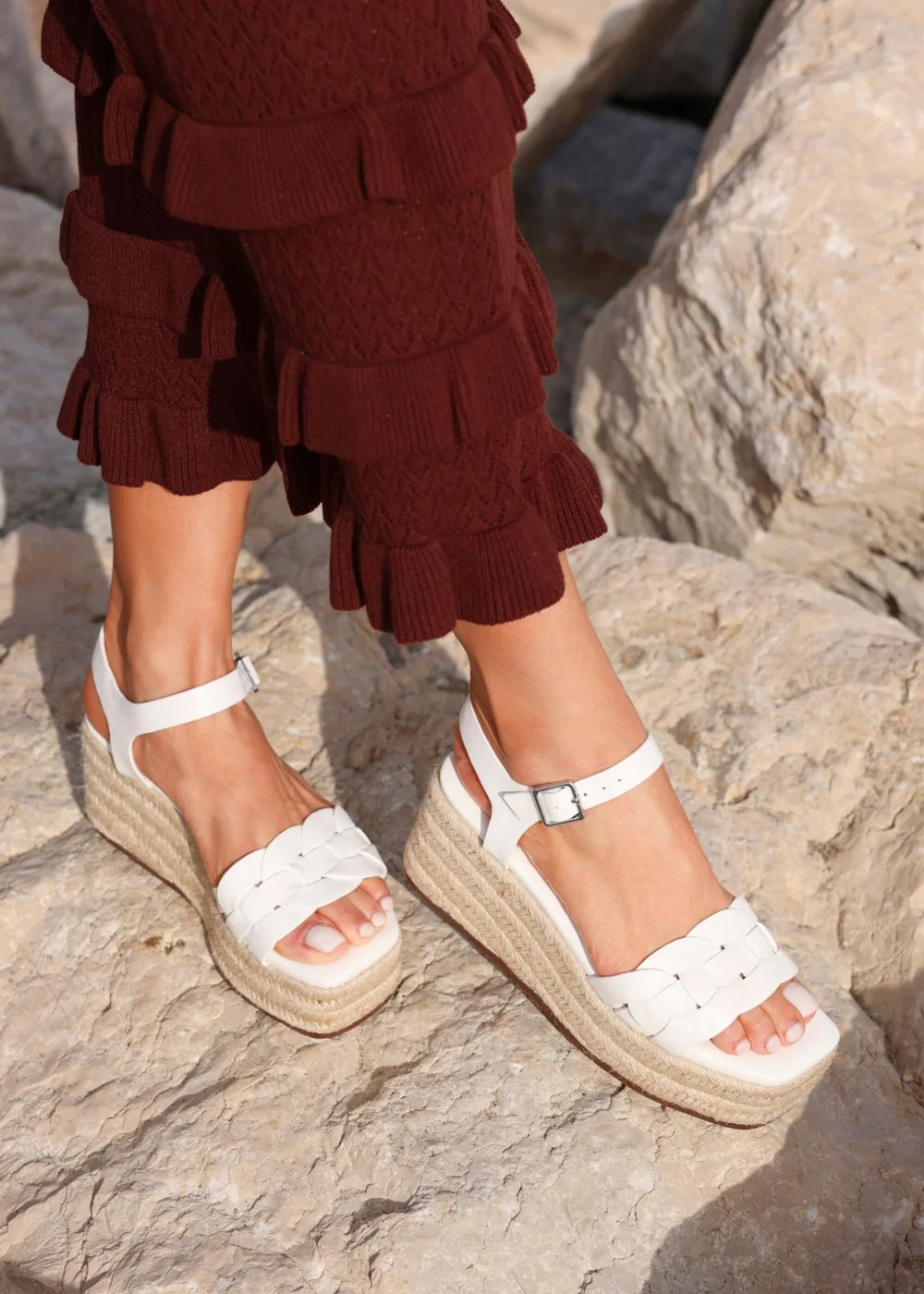 Linzi Grazia White Faux Leather Plaited Platform Wedge - Size 3 Image 1