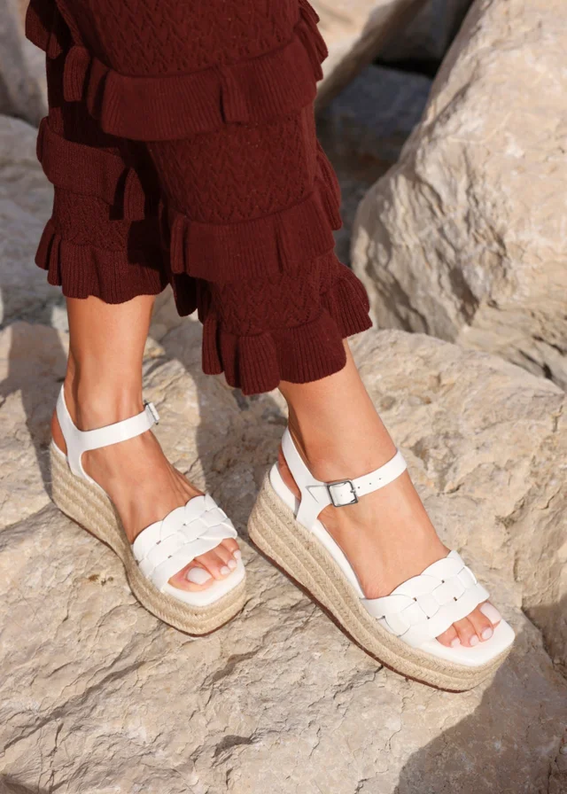 Linzi Grazia White Faux Leather Plaited Platform Wedge