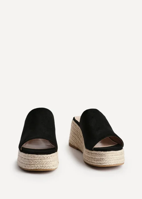 Linzi Espresso Black Faux Suede Espadrille Inspired Mule Wedges - Size 5 Image 3