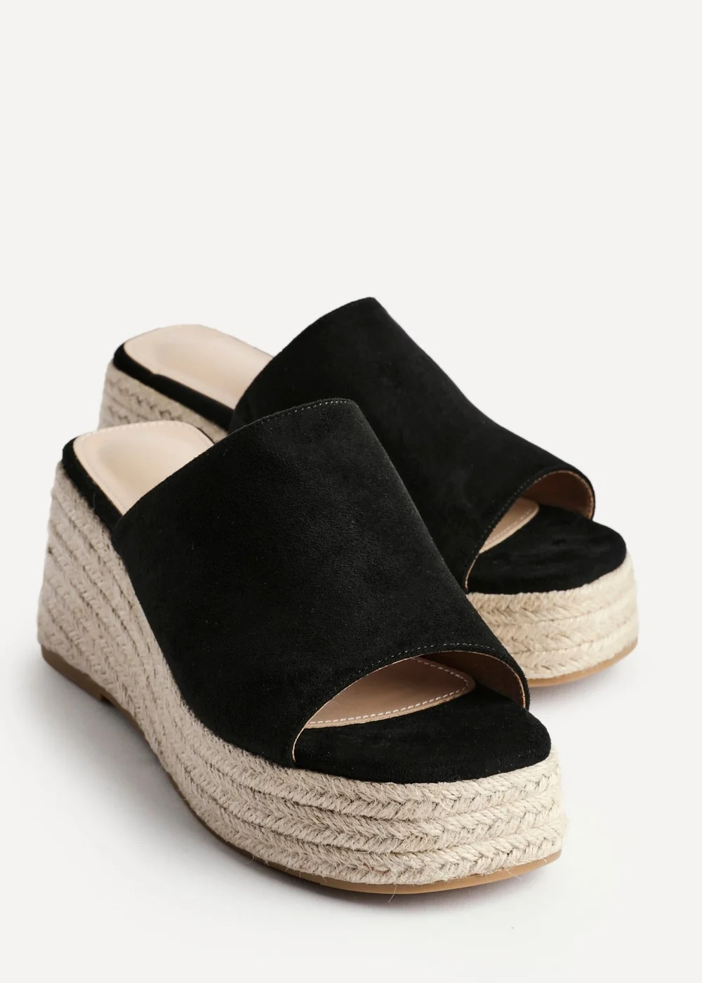 Linzi Espresso Black Faux Suede Espadrille Inspired Mule Wedges - Size 5 Image 4