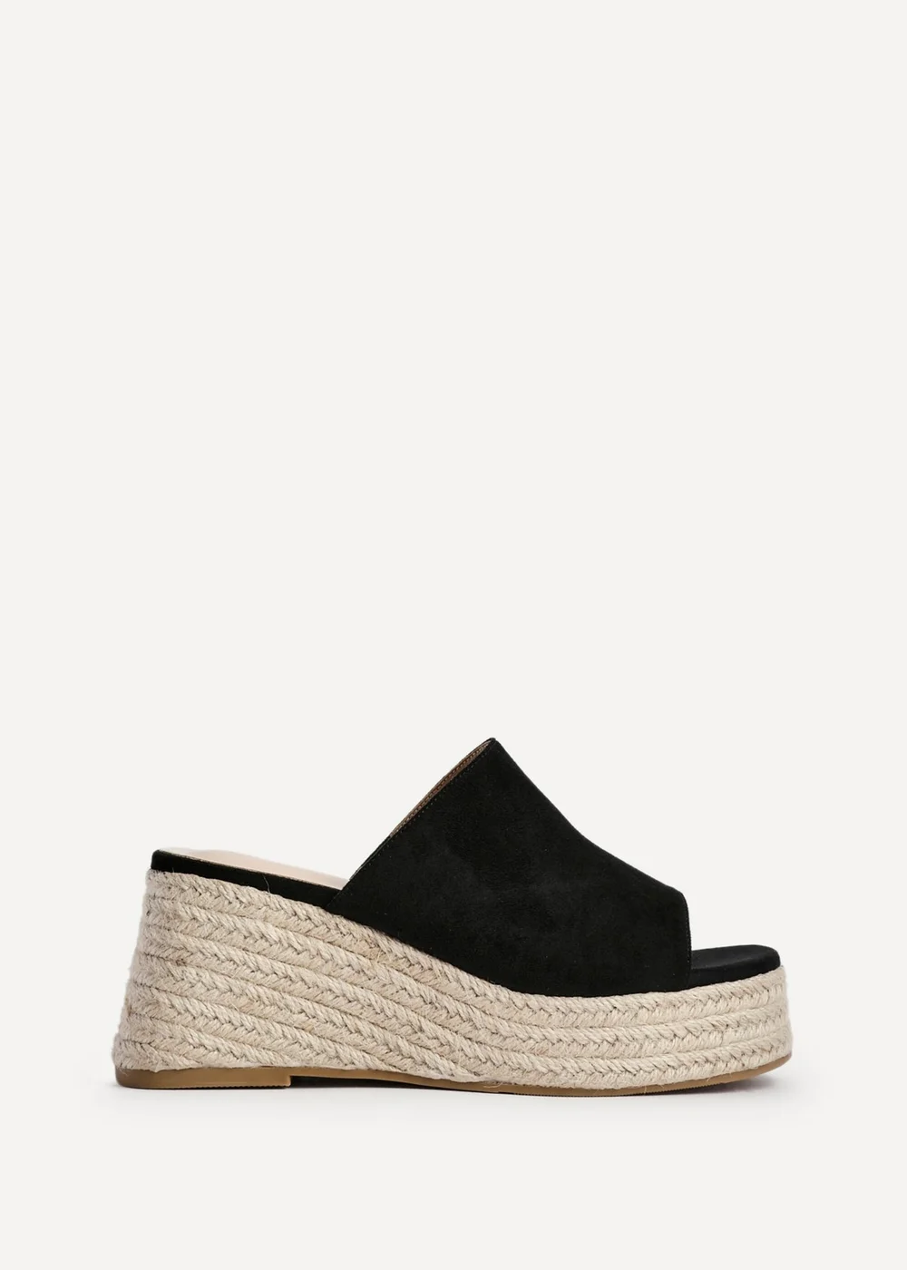Linzi Espresso Black Faux Suede Espadrille Inspired Mule Wedges - Size 5 Image 2