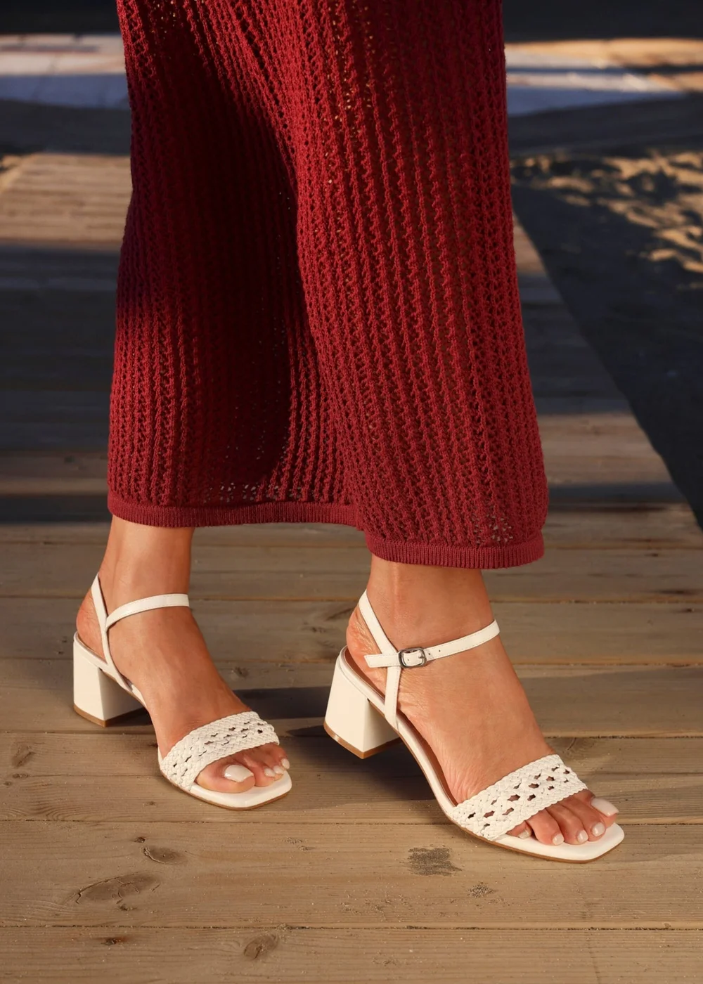 Linzi Ruthie White Faux Leather Handwoven Low Block Heeled Sandal - Size 8 Image 1