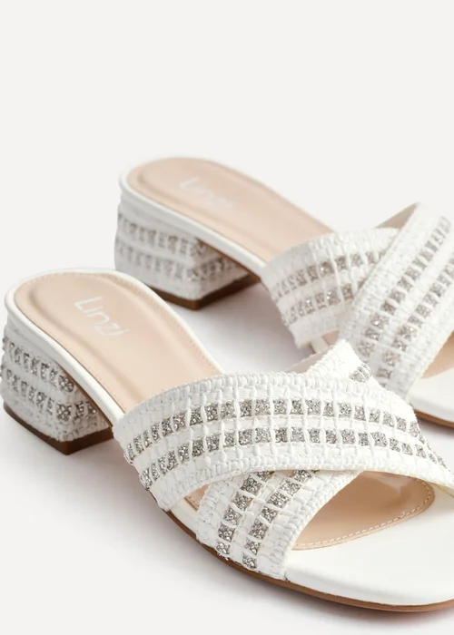 Linzi Zadie White Raffia Embellished Block Heel Mule Sandal - Size 4 Image 4