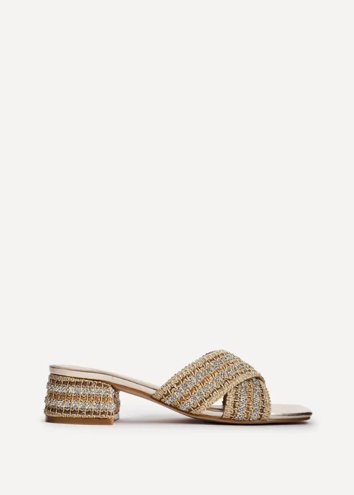 Linzi Zadie Gold Raffia Embellished Block Heel Mule Sandal - Size 5 Image 2