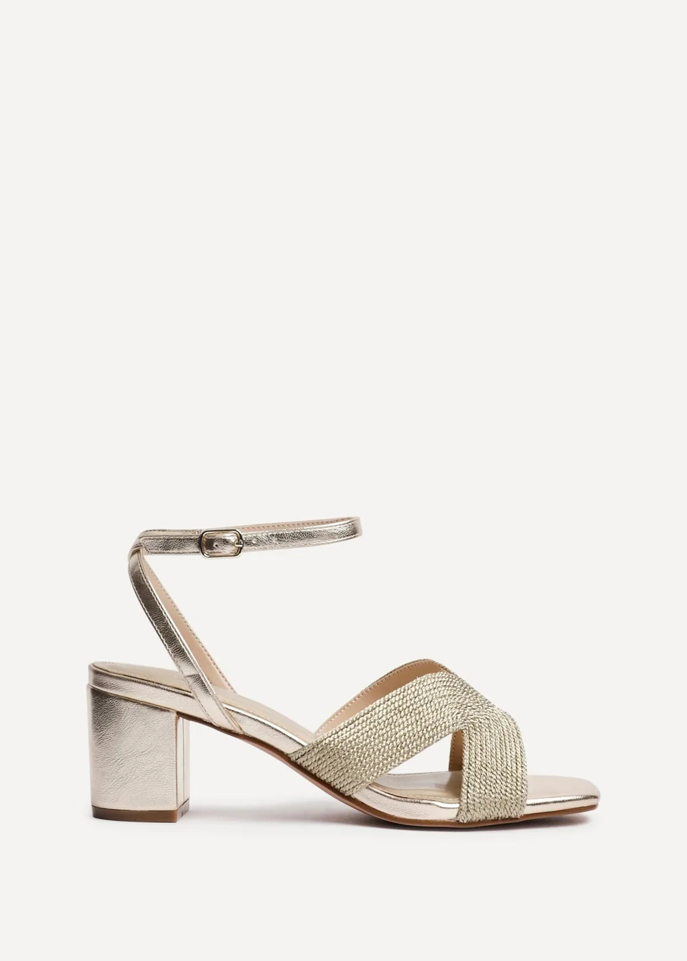 Linzi Alessia Gold Woven Loop Design Block Heeled Sandals - Size 4 Image 2